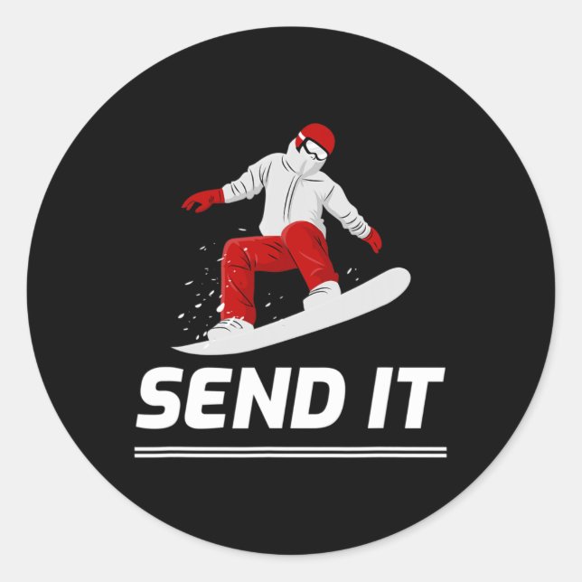 Pegatina Redonda Snowboard Snowboard Snowboard envía a Snowboard Wi (Anverso)