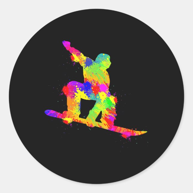 Pegatina Redonda Snowboard Snowboard Snowboard Niños Hombres 1 (Anverso)