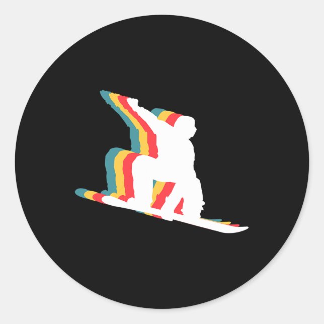 Pegatina Redonda Snowboard Snowboard Snowboard Snowboarder Retro (Anverso)