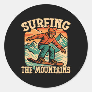 Pegatina Redonda Snowboard Snowboard Snowboard Vintage Retro Surfin