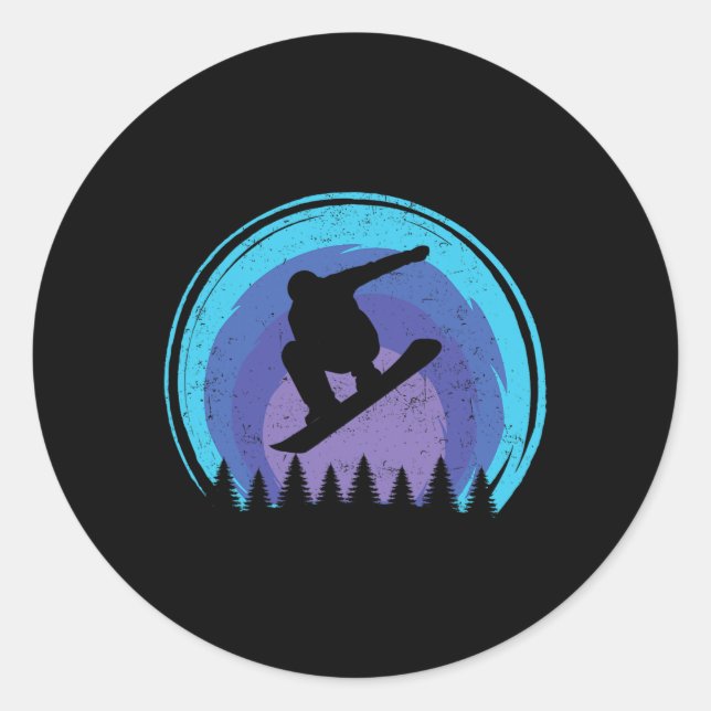 Pegatina Redonda Snowboard Snowboard Snowboarder Silhouette Grun (Anverso)