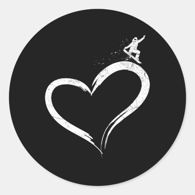 Pegatina Redonda Snowboard Snowboard Vintage Heart (Anverso)
