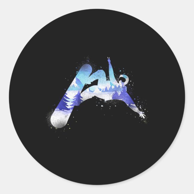 Pegatina Redonda Snowboard Snowboard Vintage Mountain (Anverso)