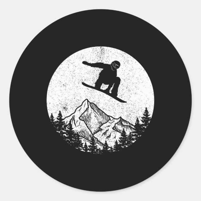 Pegatina Redonda Snowboard Snowboarding Silhouette Snowboard Gif (Anverso)