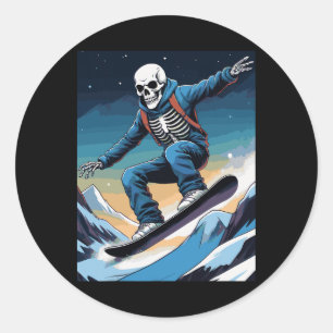 Pegatina Redonda Snowboard Streetwear Snowboard Skull Snowboarde