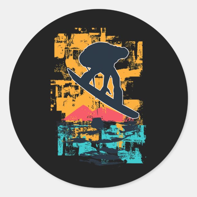 Pegatina Redonda Snowboard Sunset Big Air Jump Para Snowboarders (Anverso)