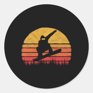 Pegatina Redonda Snowboard Sunset - Snowboard Retro Vintage 1