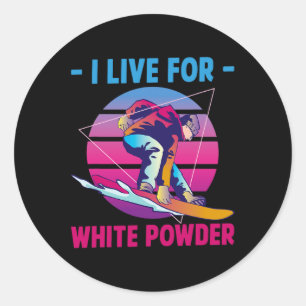 Pegatina Redonda Snowboard Vivo por el polvo blanco Retro 90s 80s