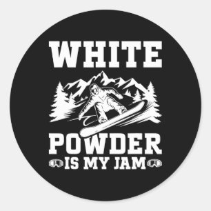 Pegatina Redonda Snowboard White Powder Nieve Invierno Snowboard