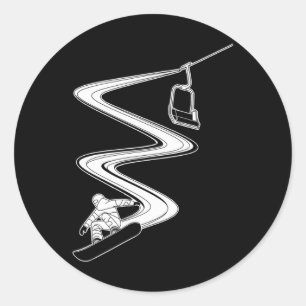 Pegatina Redonda Snowboard Winter Sport En Montaña Chair Illus