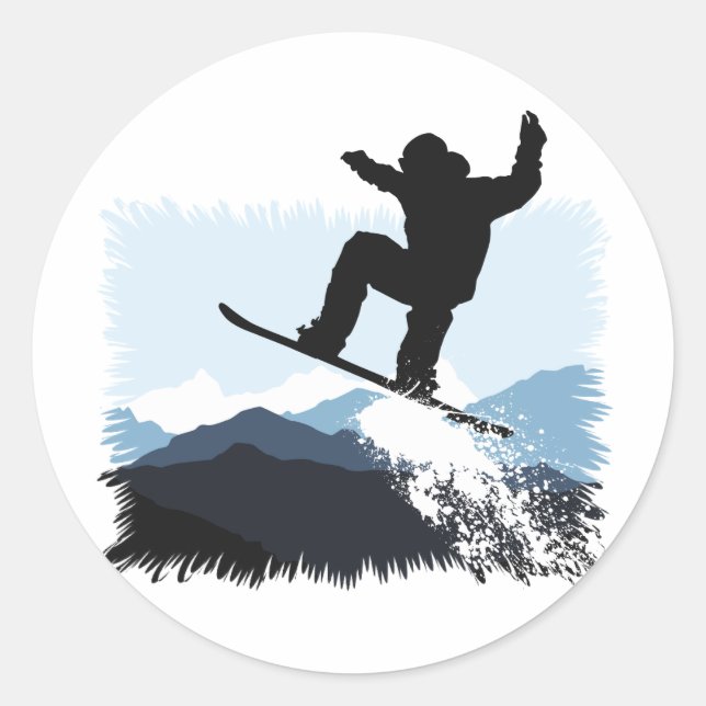 Pegatina Redonda Snowboarder Action Jump (Anverso)