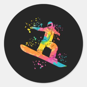 Pegatina Redonda Snowboarder Colorful Snowboard 44
