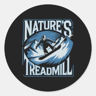 Pegatina Redonda Snowboarder de invierno de Treadmill en la natural