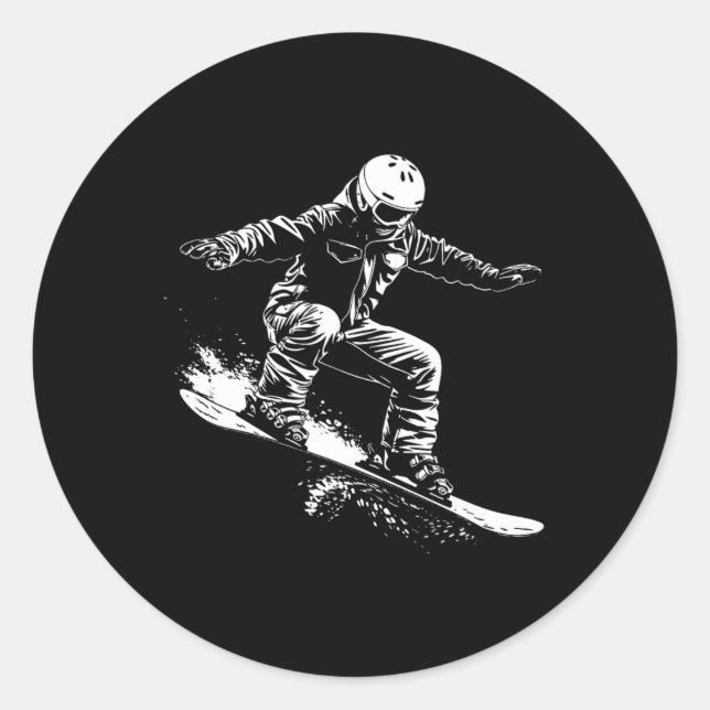 Pegatina Redonda Snowboarder Dibujando la Pendiente de Snowboard 1 (Anverso)