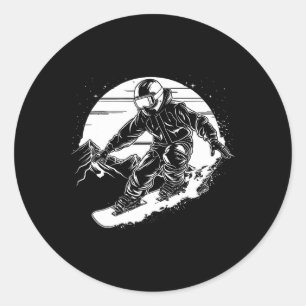 Pegatina Redonda Snowboarder Dibujando la Pendiente de Snowboard 2