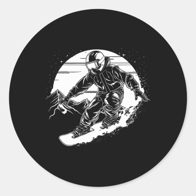 Pegatina Redonda Snowboarder Dibujando la Pendiente de Snowboard 2 (Anverso)