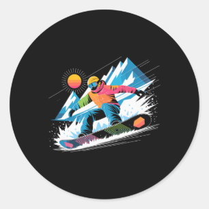 Pegatina Redonda Snowboarder Explora El Amante Del Snowboard