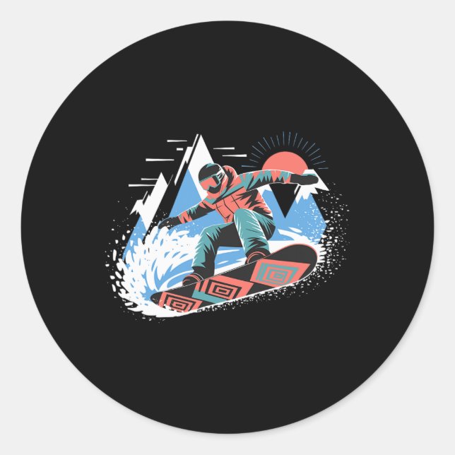 Pegatina Redonda Snowboarder Maestro De Las Eslopes Snowboard Snowb (Anverso)
