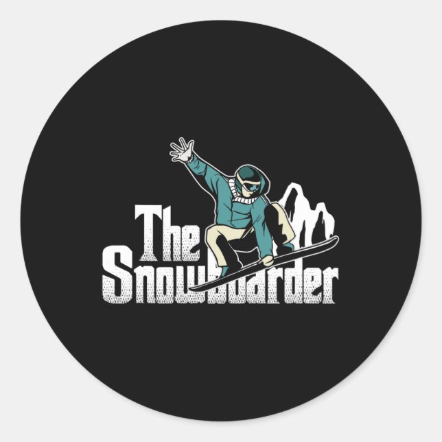 Pegatina Redonda Snowboarder Montañas Snowbo Deportes extremos invi (Anverso)