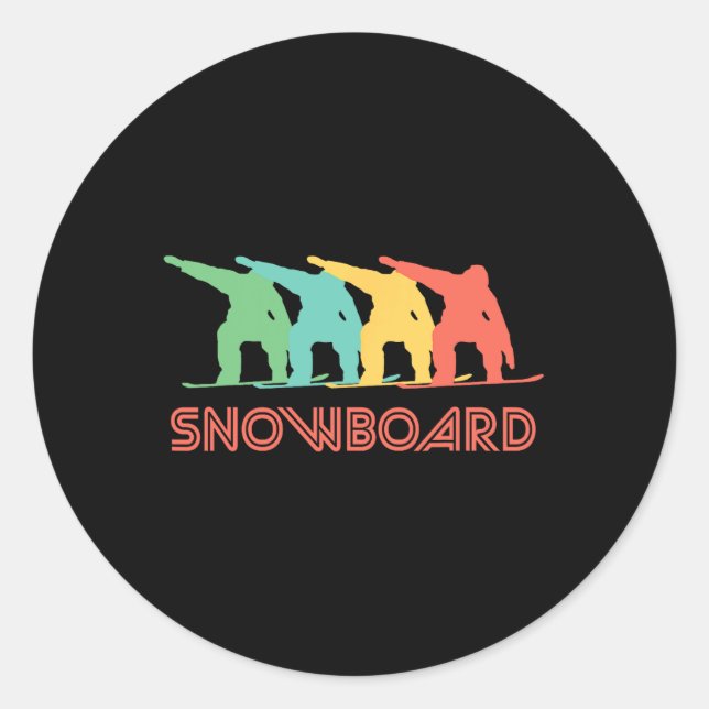 Pegatina Redonda Snowboarder Retro Pop Art Snowboarding Gráfico (Anverso)