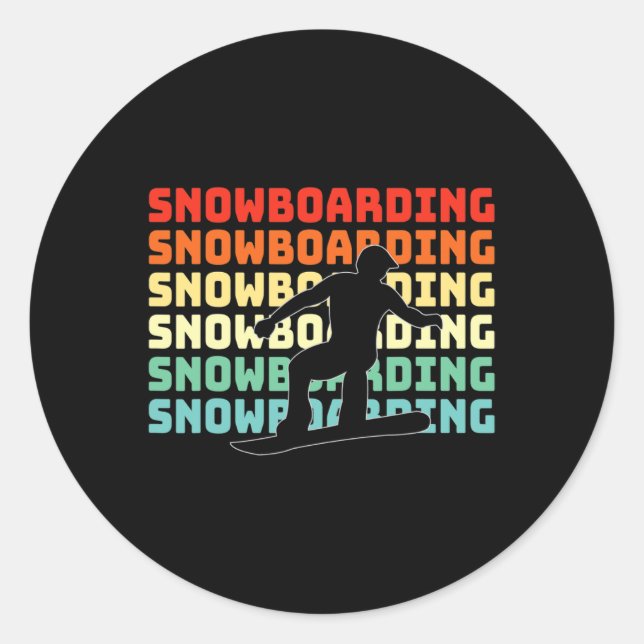 Pegatina Redonda Snowboarder Retro Snowboarding Lover (Anverso)