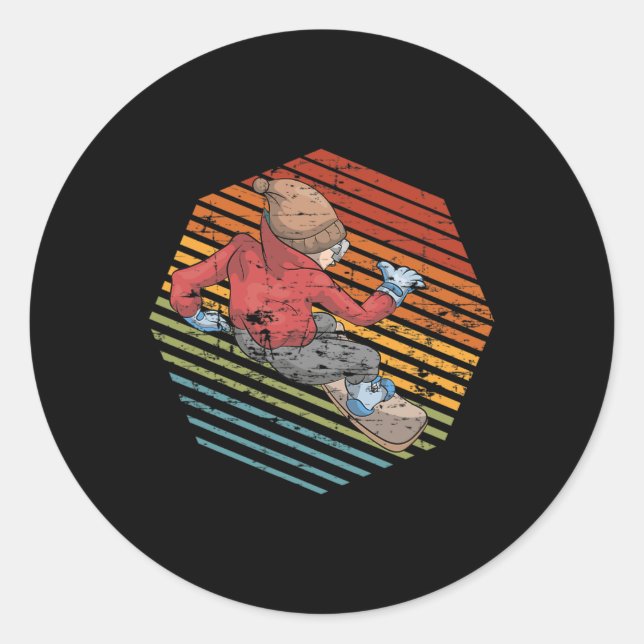 Pegatina Redonda Snowboarder Retro Winter Sport Snowboarding Snowbo (Anverso)