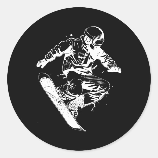 Pegatina Redonda Snowboarder Sketch Alpine Snowboarding (Anverso)