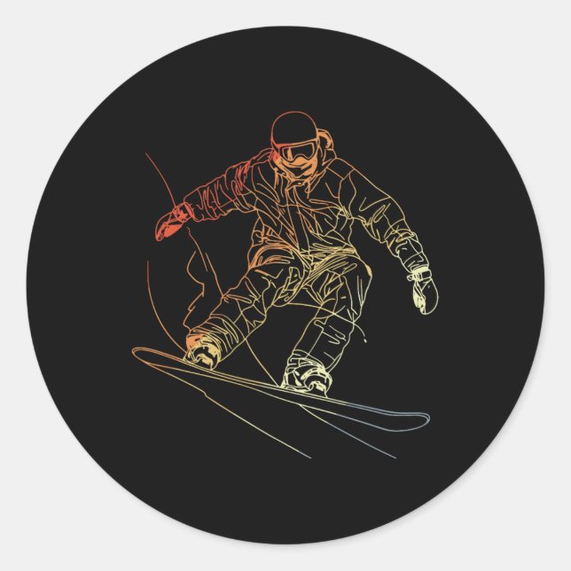 Pegatina Redonda Snowboarder Sketch Vintage Alpine Snowboarding (Anverso)