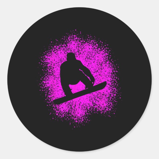 Pegatina Redonda Snowboarder Snowboarding Mujeres (Anverso)