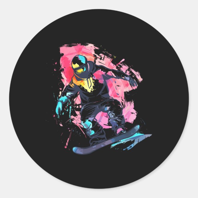 Pegatina Redonda Snowboarder Snowboarding Slopestyle (Anverso)