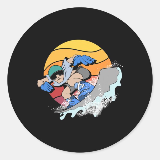 Pegatina Redonda Snowboarder Snowboarding Winter Sport Retro Snowbo (Anverso)