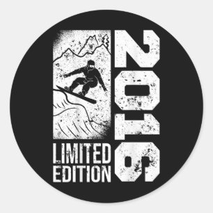 Pegatina Redonda Snowboarder Vintage 2016 Cumpleaños Snowboarding S
