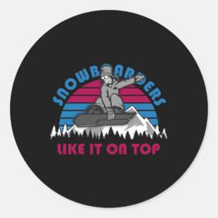 Pegatina Redonda Snowboarders Como It On Top - Gracioso Snowboard O