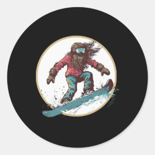 Pegatina Redonda Snowboarding Con Nieve En Pie Grande