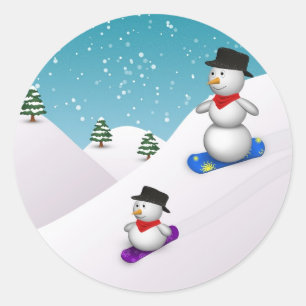 Pegatina Redonda Snowboarding Cuidada
