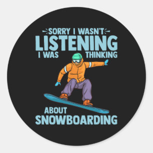 Pegatina Redonda Snowboarding Deportes Divertido Riendo en Snowboar