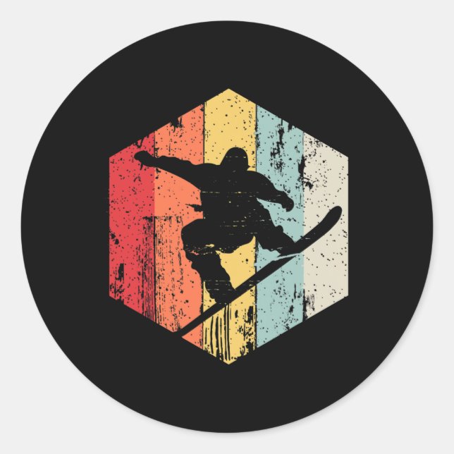 Pegatina Redonda Snowboarding Retro Style Snowboarder (Anverso)