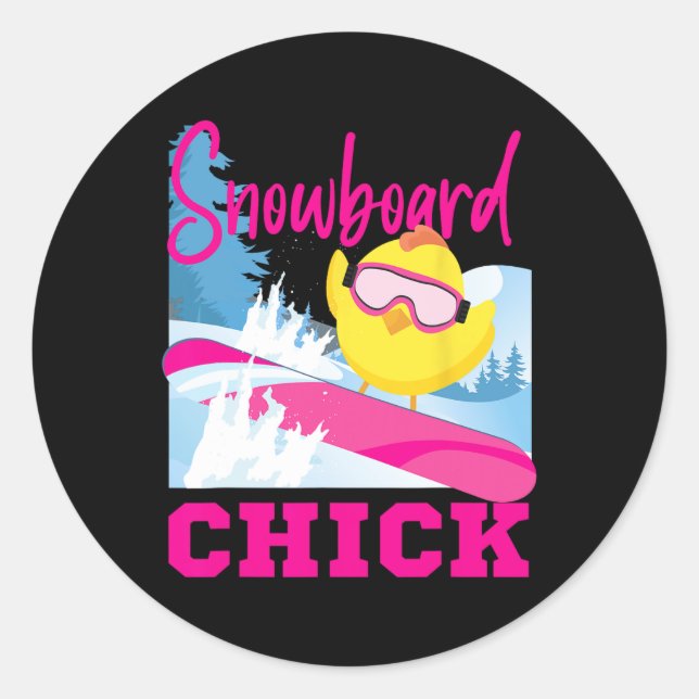 Pegatina Redonda Snowboarding Snowboard Chick Snowboard Chick Snowb (Anverso)