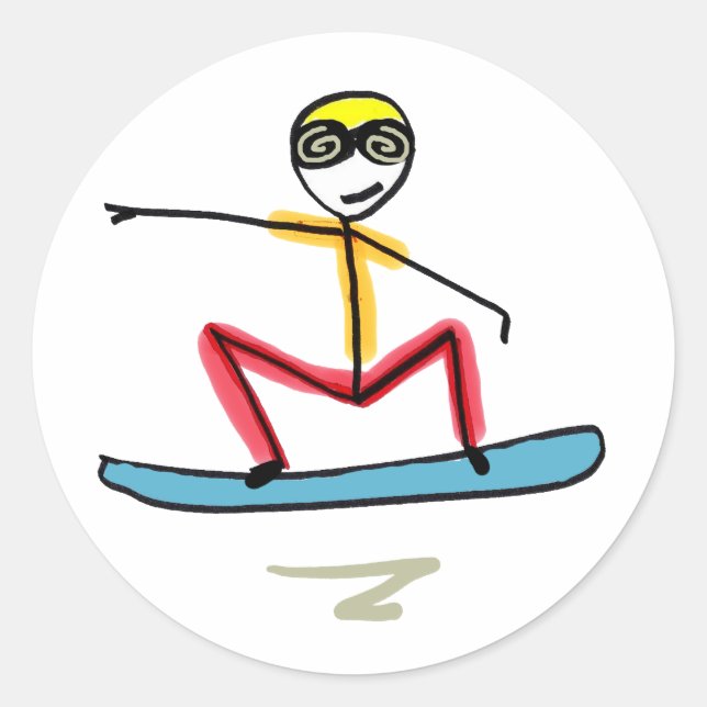 Pegatina Redonda Snowboarding Stickman (Anverso)