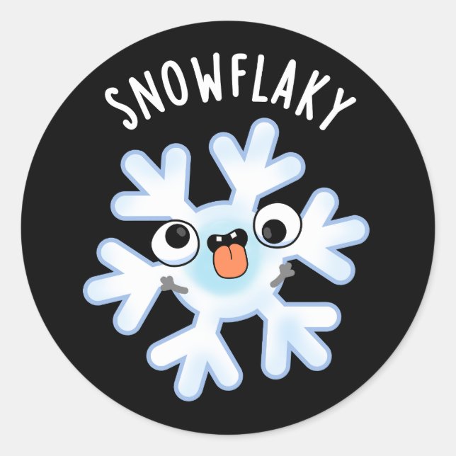 Pegatina Redonda Snowflakakakaky Funny Snow Flake Pun Dark BG (Anverso)