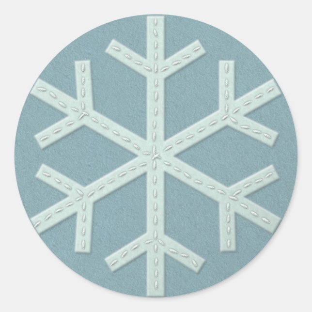 Pegatina Redonda Snowflake Aqua Blue Faux Felt (Anverso)