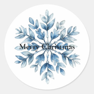 Pegatina Redonda Snowflake Blue White Winter