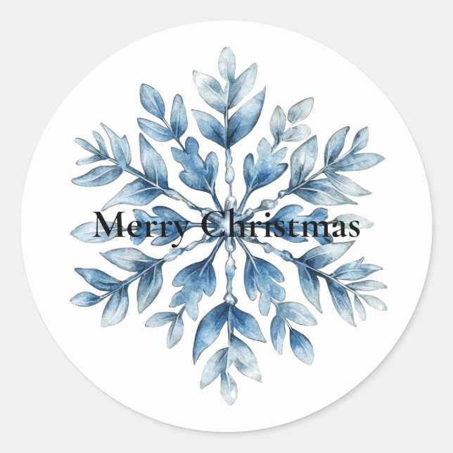 Pegatina Redonda Snowflake Blue White Winter (Anverso)