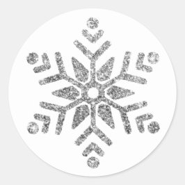 Pegatina Redonda Snowflake de plata diamante en Boda blanco