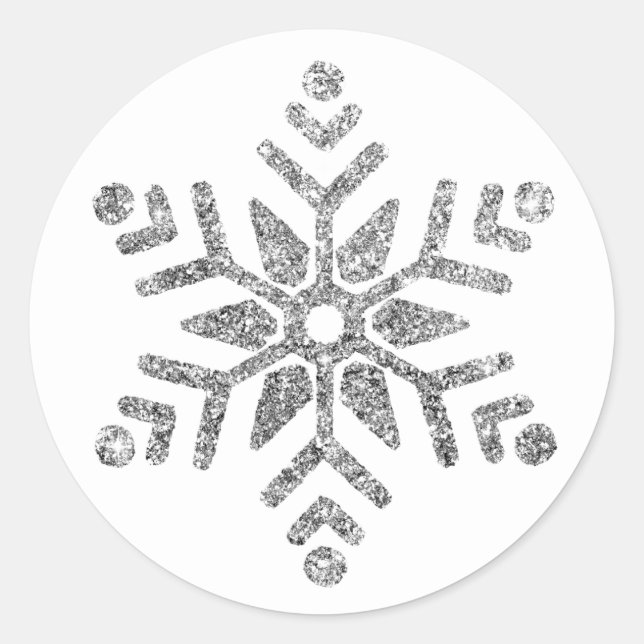 Pegatina Redonda Snowflake de plata diamante en Boda blanco (Anverso)