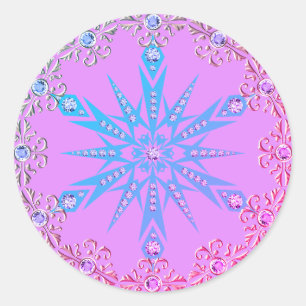 Pegatina Redonda Snowflake Diamond retro azul violeta mediados de s
