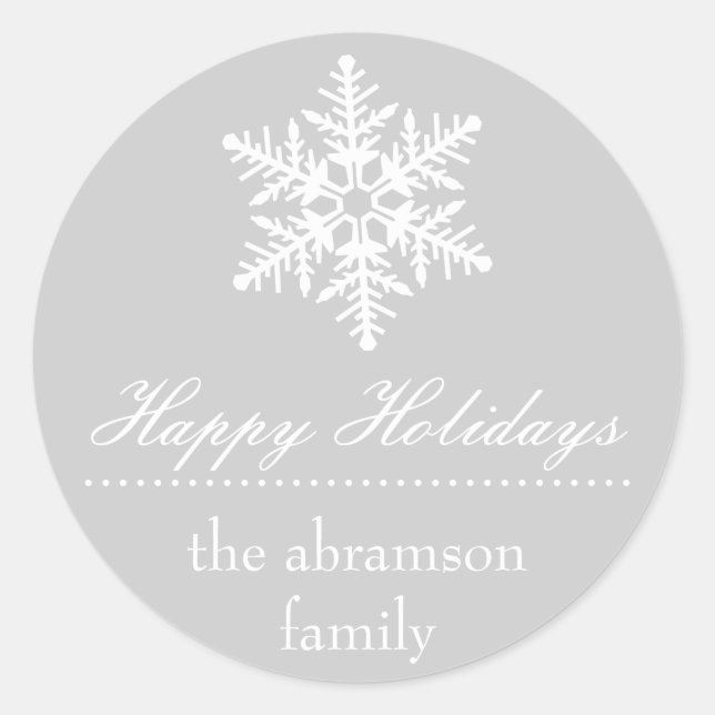 Pegatina Redonda Snowflake Felices Fiestas Pegatinas (Plata) (Anverso)