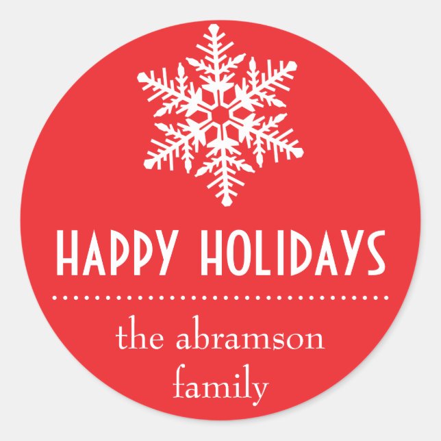 Pegatina Redonda Snowflake Felices Fiestas Pegatinas (Rojo) (Anverso)