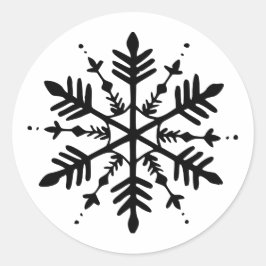 Pegatina Redonda Snowflake gráfico minimalista en blanco y negro