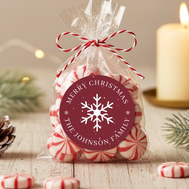 Pegatina Redonda Snowflake Merry Christmas Winter Holiday Dark Red (Snowflake Merry Christmas Winter Holiday Dark Red Classic Round Sticker
)